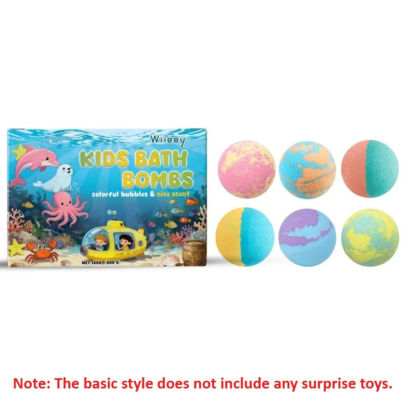 Kids Bath Ball Set Surprise Bubble Bath for Moisturize Creative Home Bath Accessories Funny Gift for Children Oasis Select Basic Model-6PC-1Box