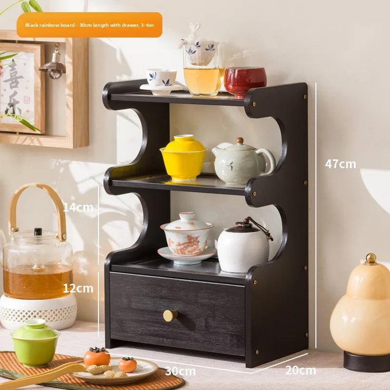 Desktop water cup shelf, shelf, modern simple new Chinese Bogu rack, with tea extraction set, teapot storage and placement rack Oasis Select Black 3-30 CH