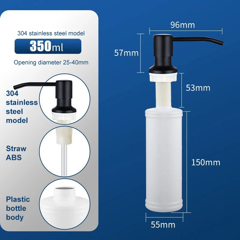 2PCS Stainless Steel Liquid Soap Dispenser Pump Kitchen Sink Hand Pressure Liquid Dispenser Kitchen Hardware Accessories Oasis Select Black A set