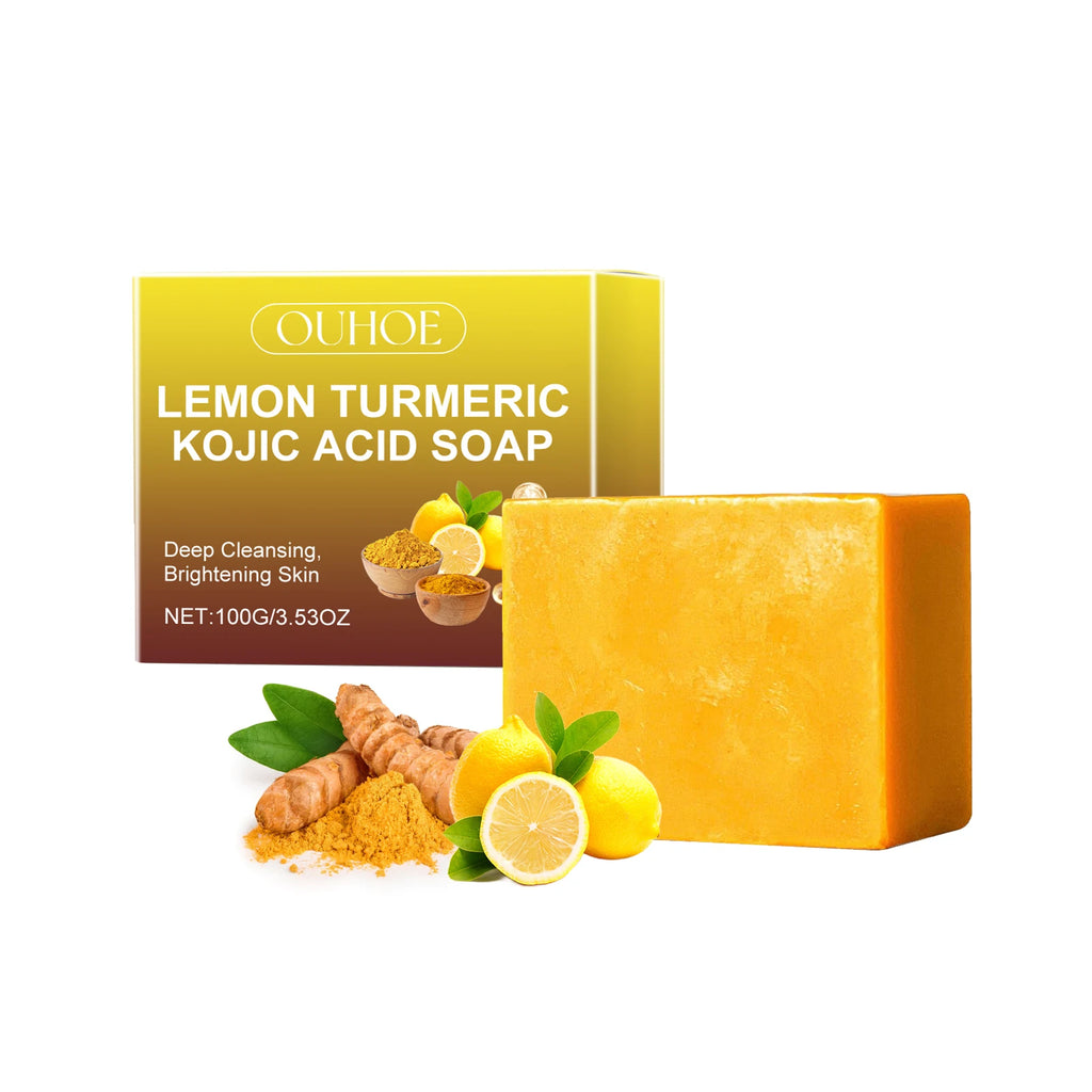Lemon Turmeric Kojic Acid Soap Brightening Deeply Cleansing Glowing Body Rejuvenating Exfoliating Even Skin Tone Handmade Soap Oasis Select 100g boxed