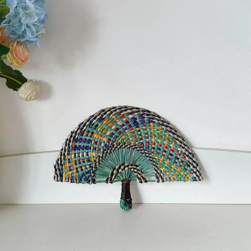 Woven Straw Fan Summer Cooling Grass Handwoven Fan Handmade Fan Nordic Hanging Decorations For Bedroom Wedding Party Home Decors Oasis Select blue 30x23cm