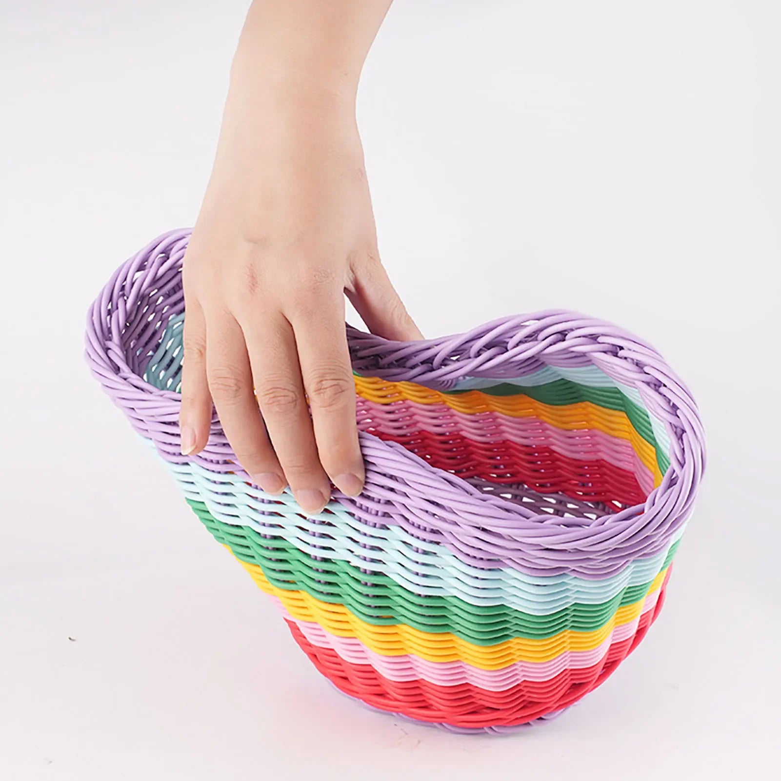 Rainbow Color Bicycle Basket for Kid Front Handlebar Rattan Picnic Basket Plastic Bike Bag Water Bottle Dolls Bicycle Rack Bag Oasis Select