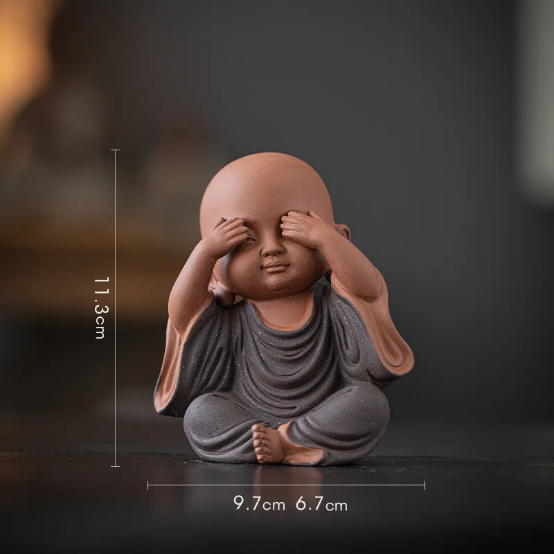 Purple Clay Little Monks Figurines Zen Tea Room Counter Desktop Tea Play Decorations Чаепитие Oasis Select 7