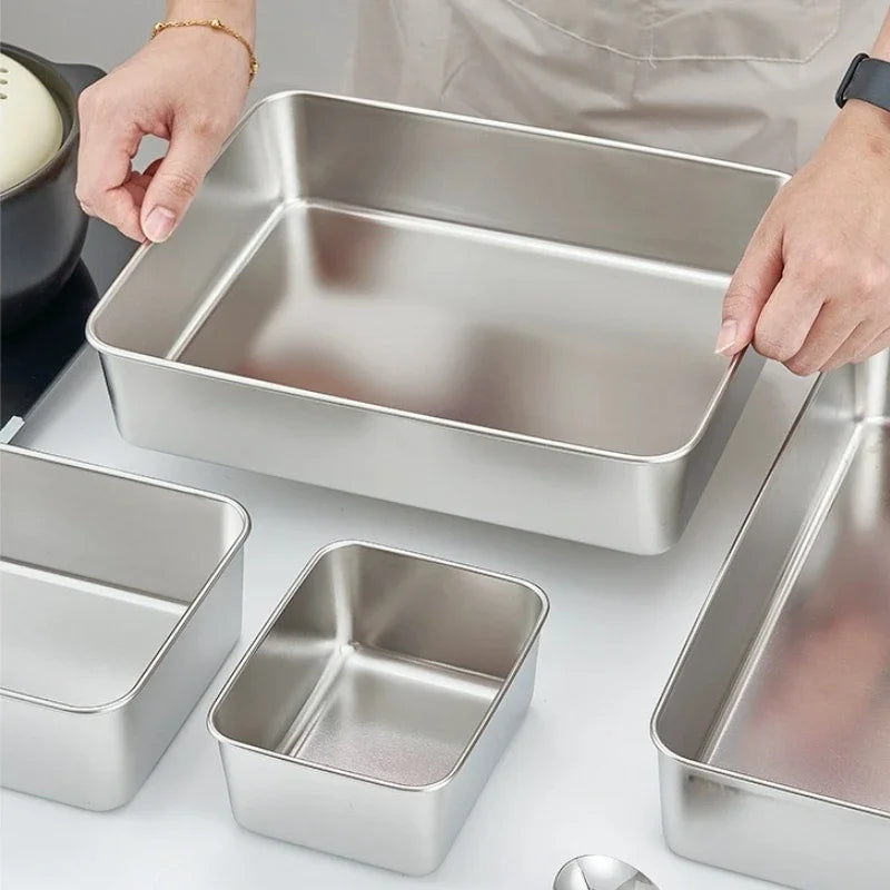 Food Storage Trays Rectangle Preservation Box with Plastic Cover Stainless Steel Multi-Function Rustproof Barbecue Food Storager Oasis Select