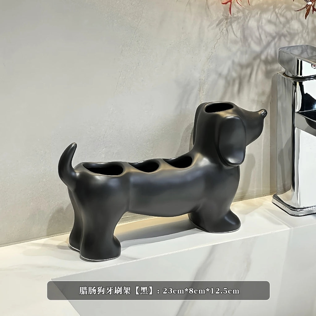 Dachshund Ceramic Electric Toothbrush Holder Storage Rack Bathroom Sink Washstand Toothbrush Base Bathroom storage support Decor Oasis Select black