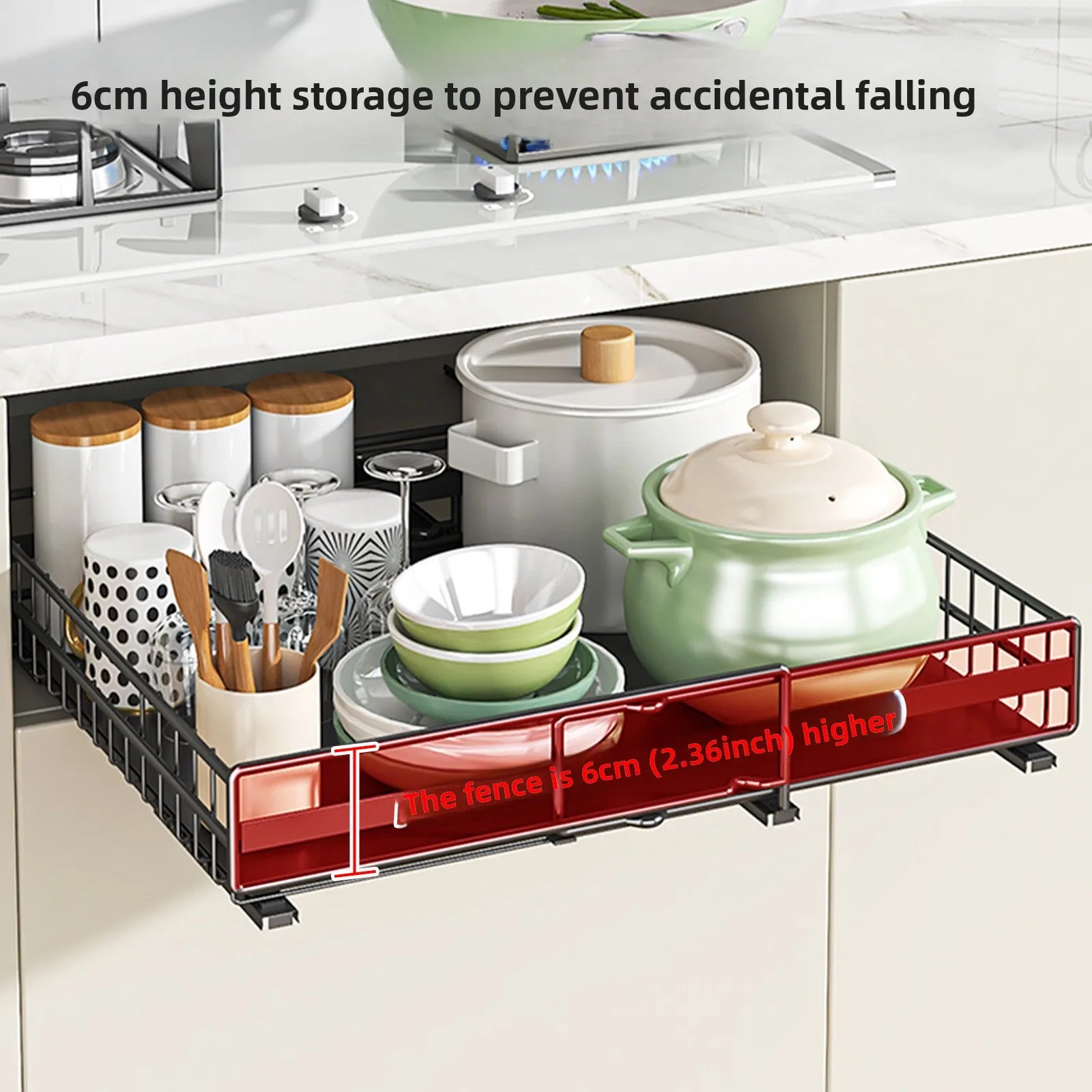 Kitchen retractable storage rack No punching, drawer type, pots, seasonings, dishes, basket, sink, pull rack Oasis Select