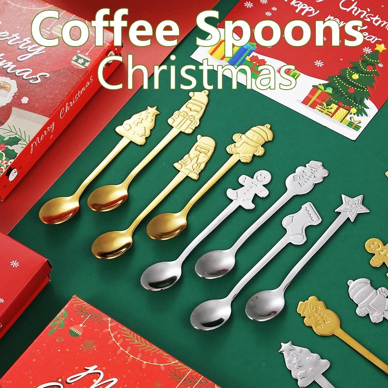 Christmas Gifts Coffee Spoons Stainless Steel Nordic style Dessert Spoon Tableware Kitchen Accessories New Year Gift Decorations Oasis Select