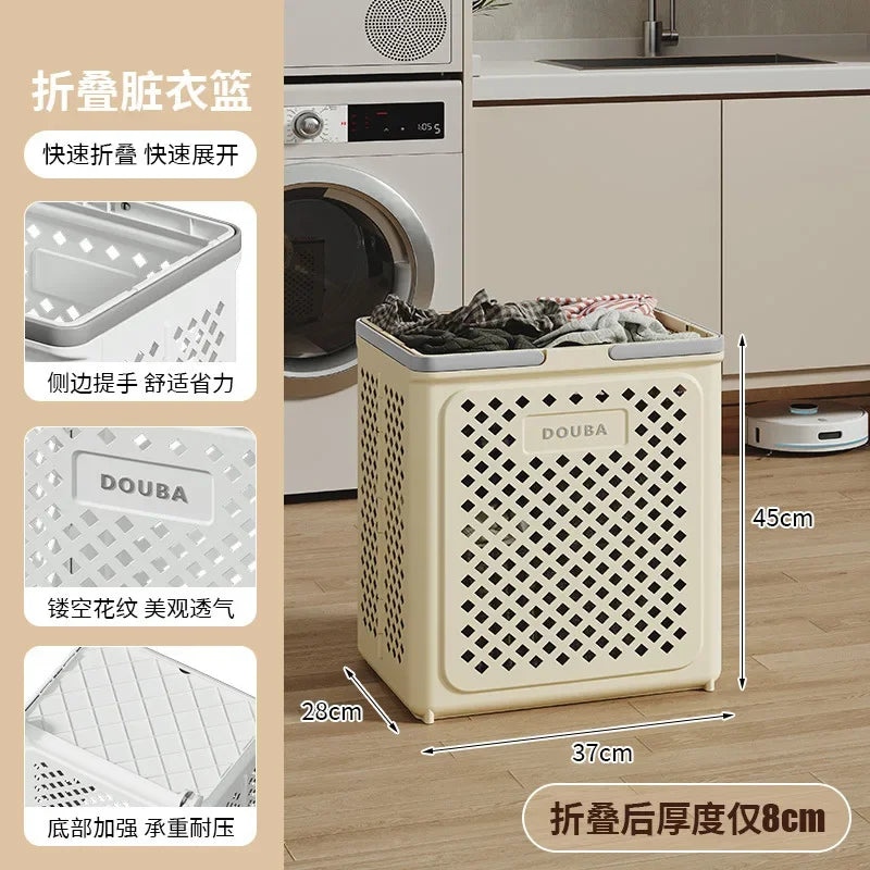Multi-functional Toilet bathroom laundry basket folding dirty clothes storage basket with wheels removable laundry basket Oasis Select Big-Milk White-A