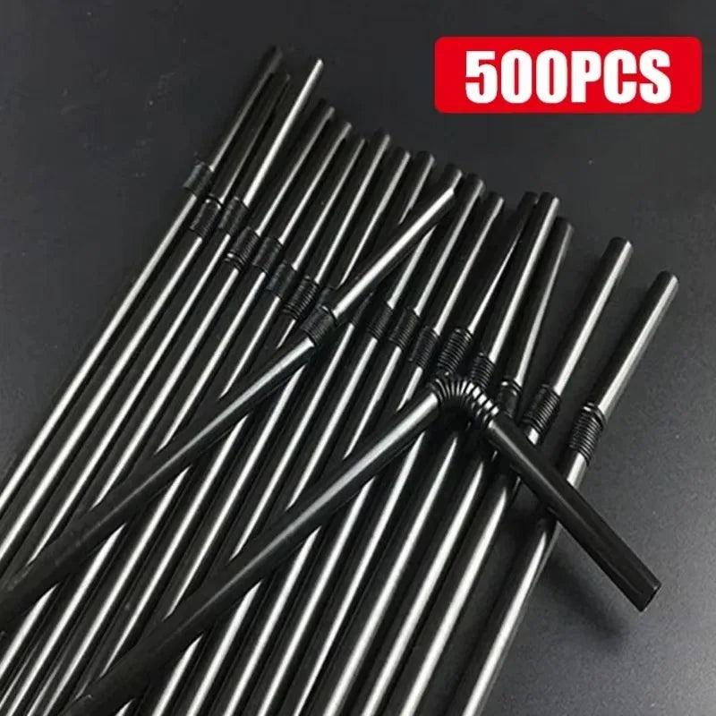Multicolor Drinking Straws Child Plastic Straws Multi-time Milk Tea Beverage Accessories Black Straw Wholesale Party Supplies Oasis Select 500PCS-Black