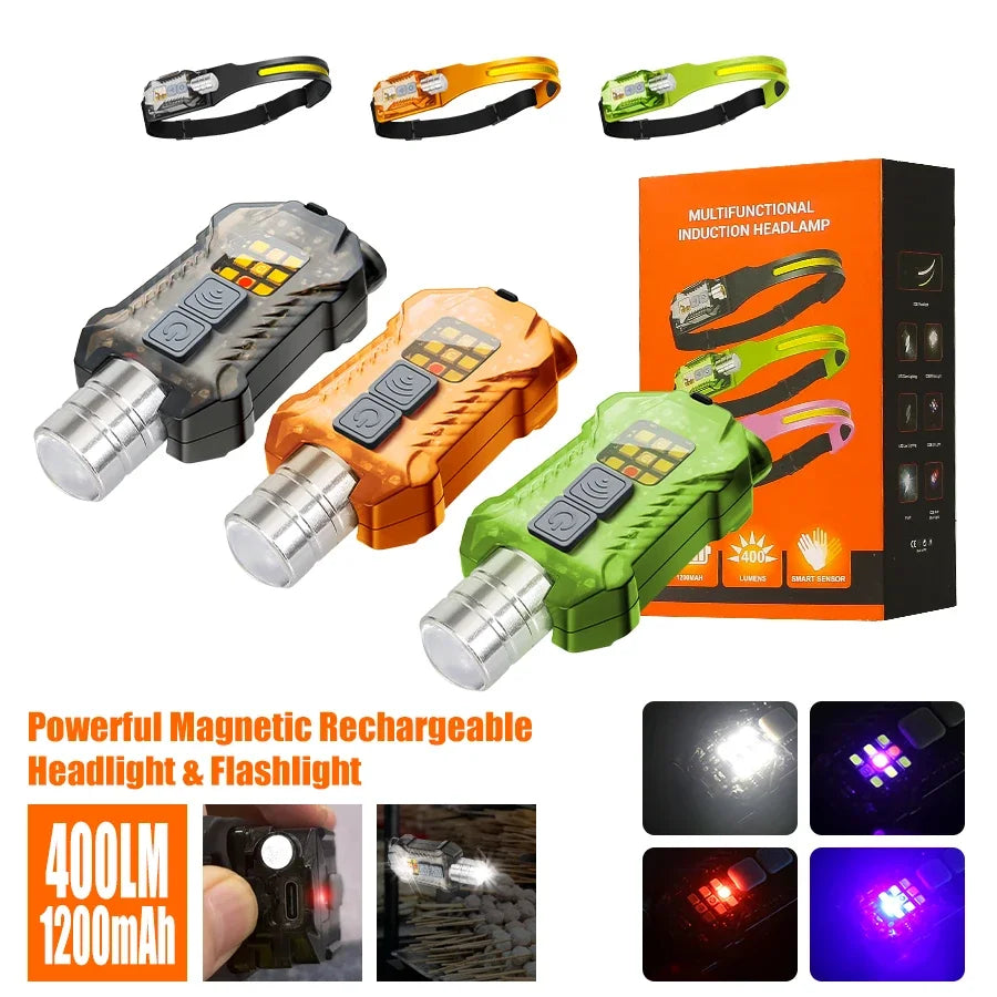 Induction COB LED Headlamp USB Rechargeable Headlight with 9 Lighting Modes Outdoor Camping Fishing Lantern Working Light Lamp Oasis Select
