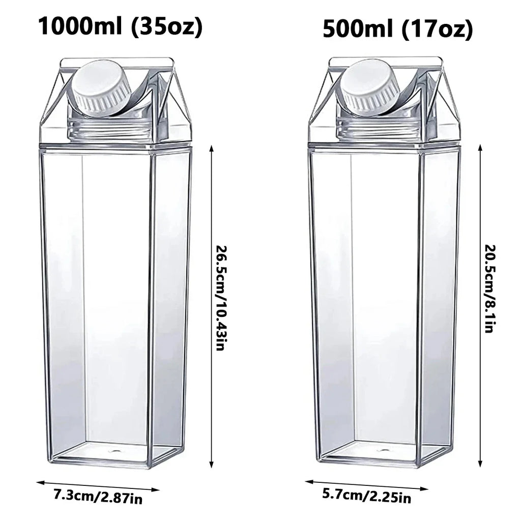 500ml/1000ml Milk Carton Water Bottle Transparent Plastic Portable Clear Box for Juice Tea Milk Bottles Drinking Cup Reusable Oasis Select