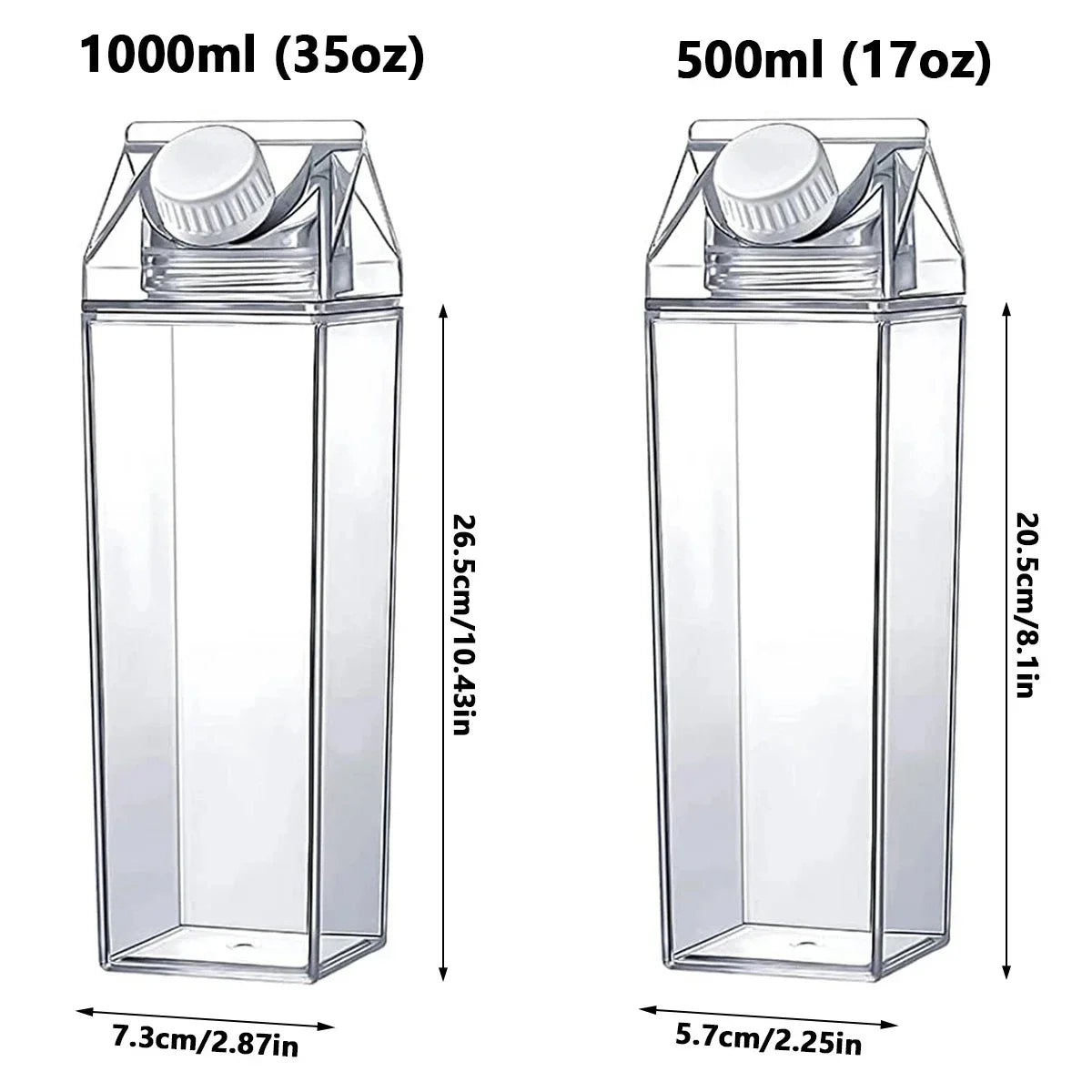 500ml/1000ml Milk Carton Water Bottle Transparent Plastic Portable Clear Box for Juice Tea Milk Bottles Drinking Cup Reusable Oasis Select