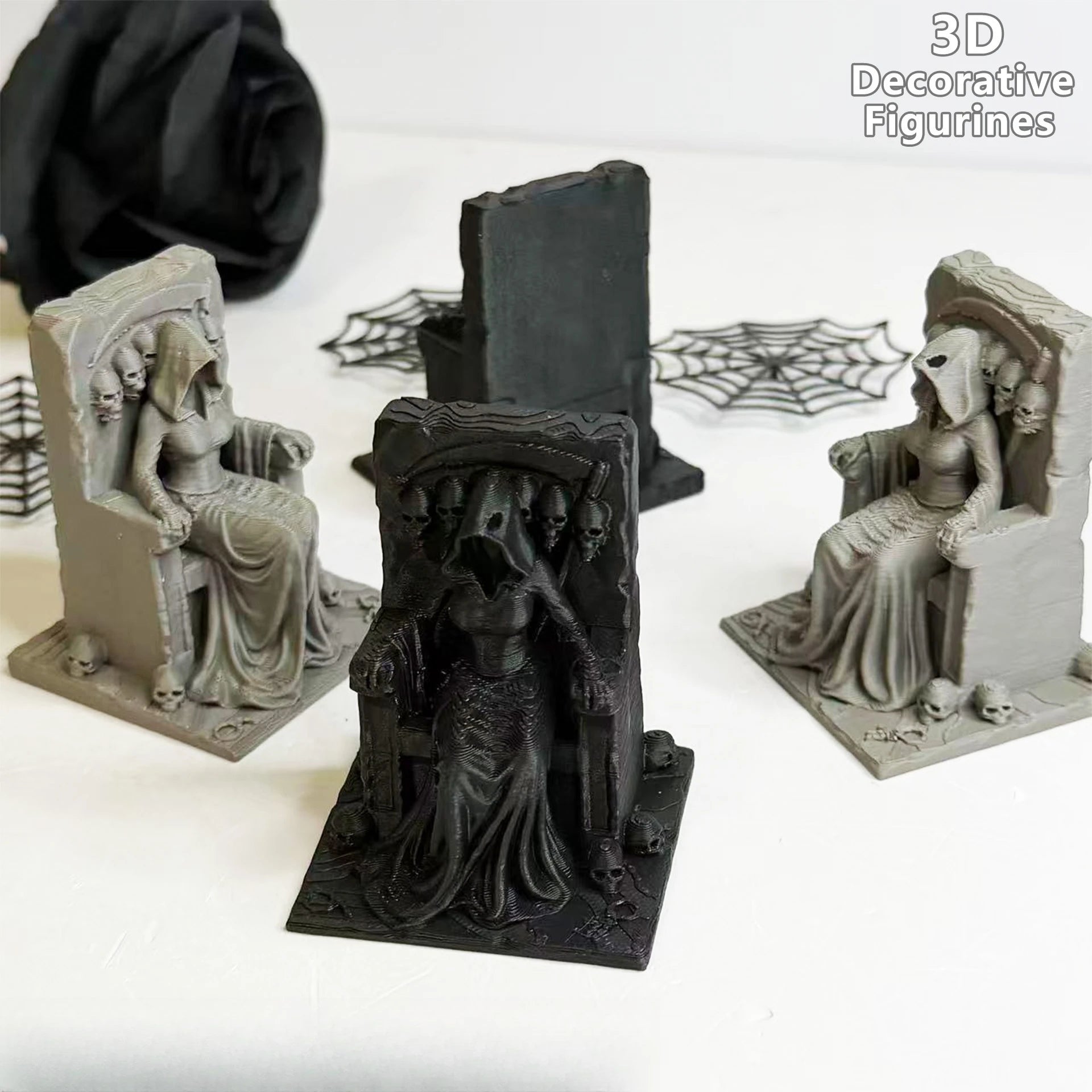 Grim Reaper Witch Throne Figurines 3D Printed Gothic Skull Statues Dark Fantasy Miniatures Diy Ornaments Halloween Desktop Decor Oasis Select