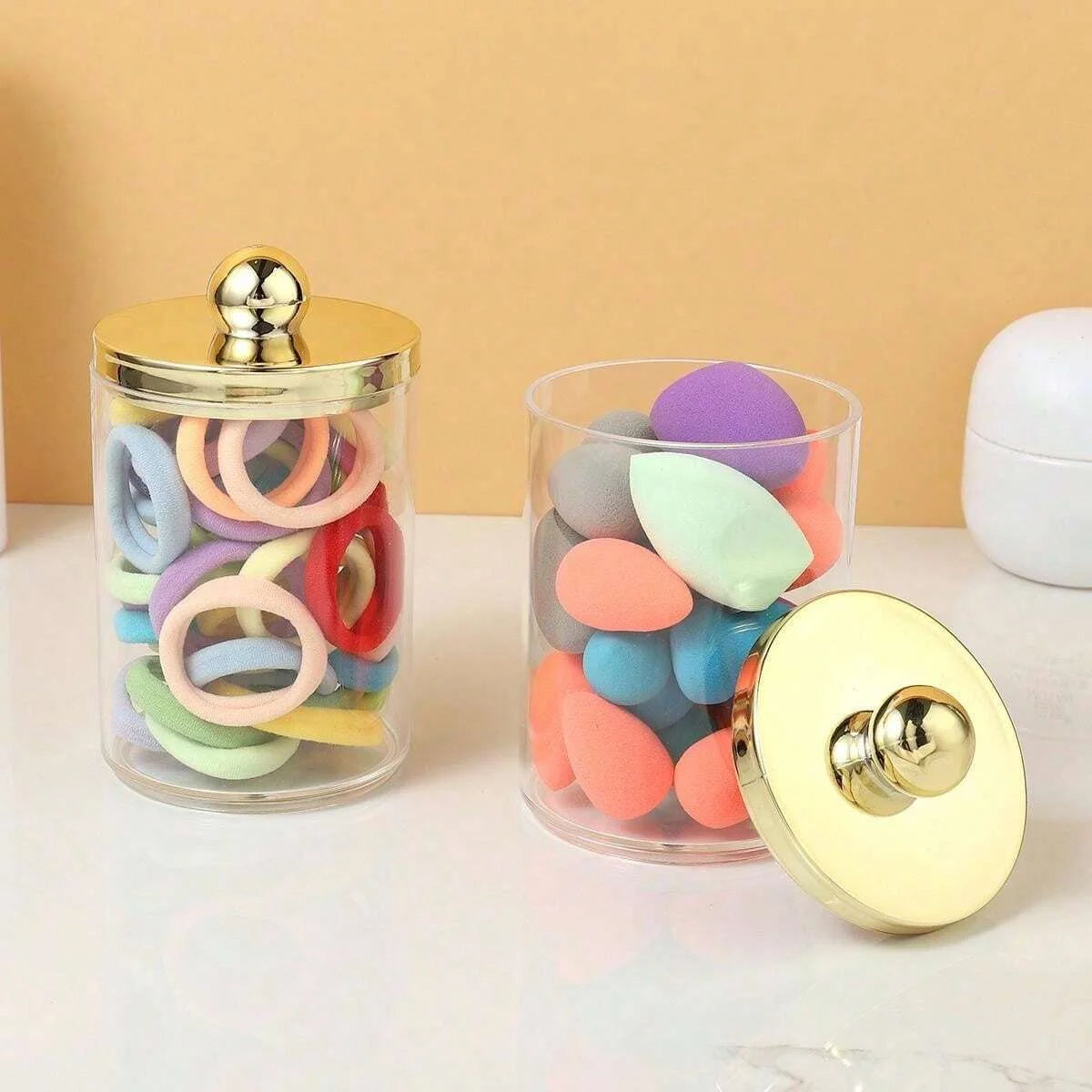 Cotton Swab Ball Pad Holder, Plastic Organizer with Lid, 10 oz Cotton Swab Apothecary Jar, Clear Organizer, Cosmetic Organizer, Oasis Select