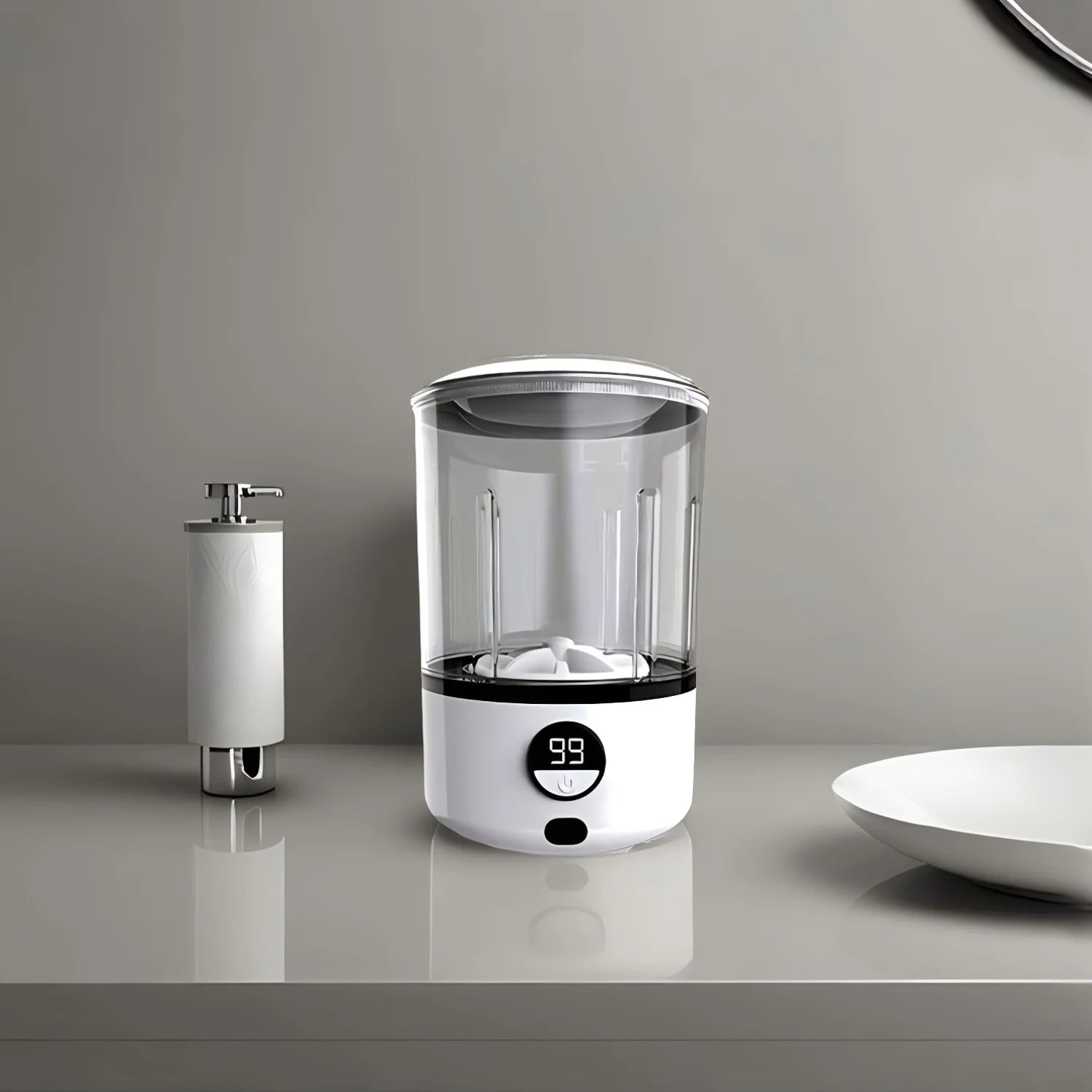 A White 2L Mini Fully Automatic Portable Turbine Led Washing Cup and Compact for Children's Clothing, Underwear, and Socks Oasis Select White