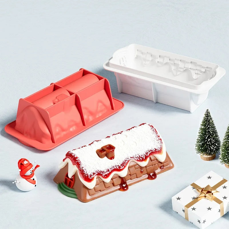 Rectangular or Castle Snowhouse Design Christmas Pastry Mold Chocolate Molds Christmas Silicone Mousse Cake Molds Kitchen Tools Oasis Select
