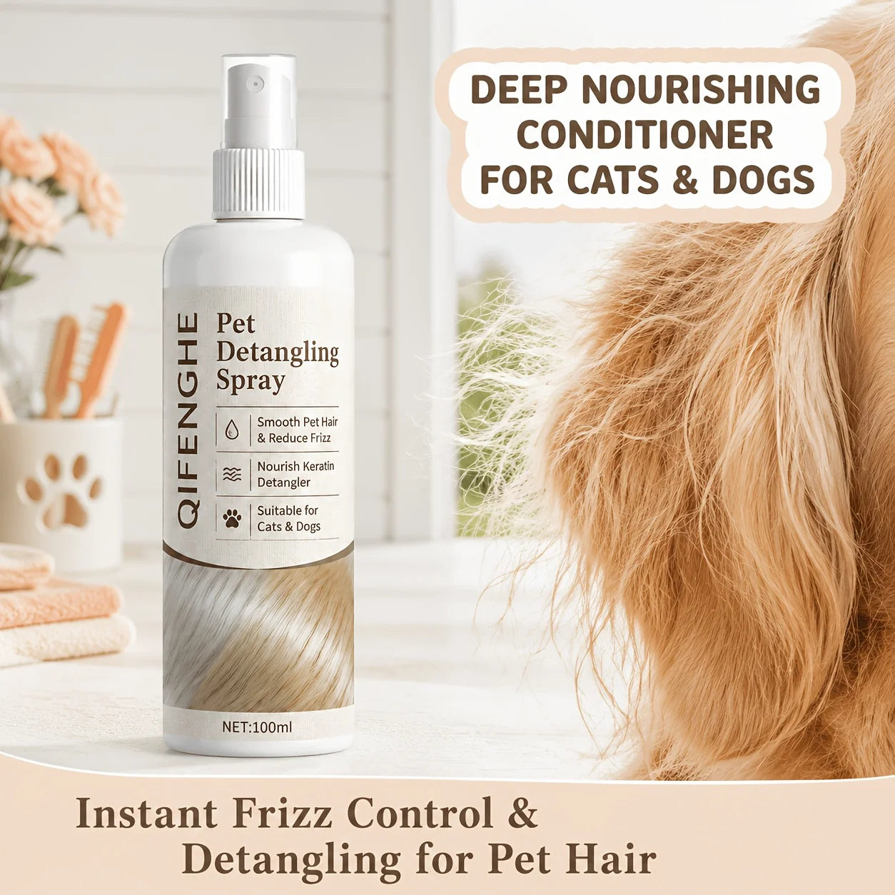 Pet Detangler Spray for Dogs & Cats – Coconut Oil & Vitamin C