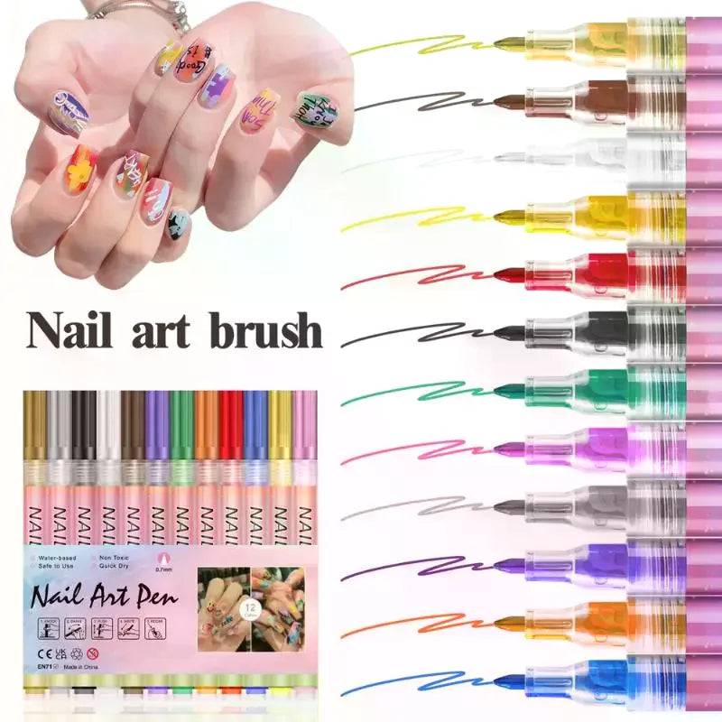 1/12Pc DIY Colorful Nail Art Graffiti Pen Nail DIY Quick-drying Dot Flowers Liner Pen 3D Effect Nail Art Graffiti Pen Nail Tools Oasis Select