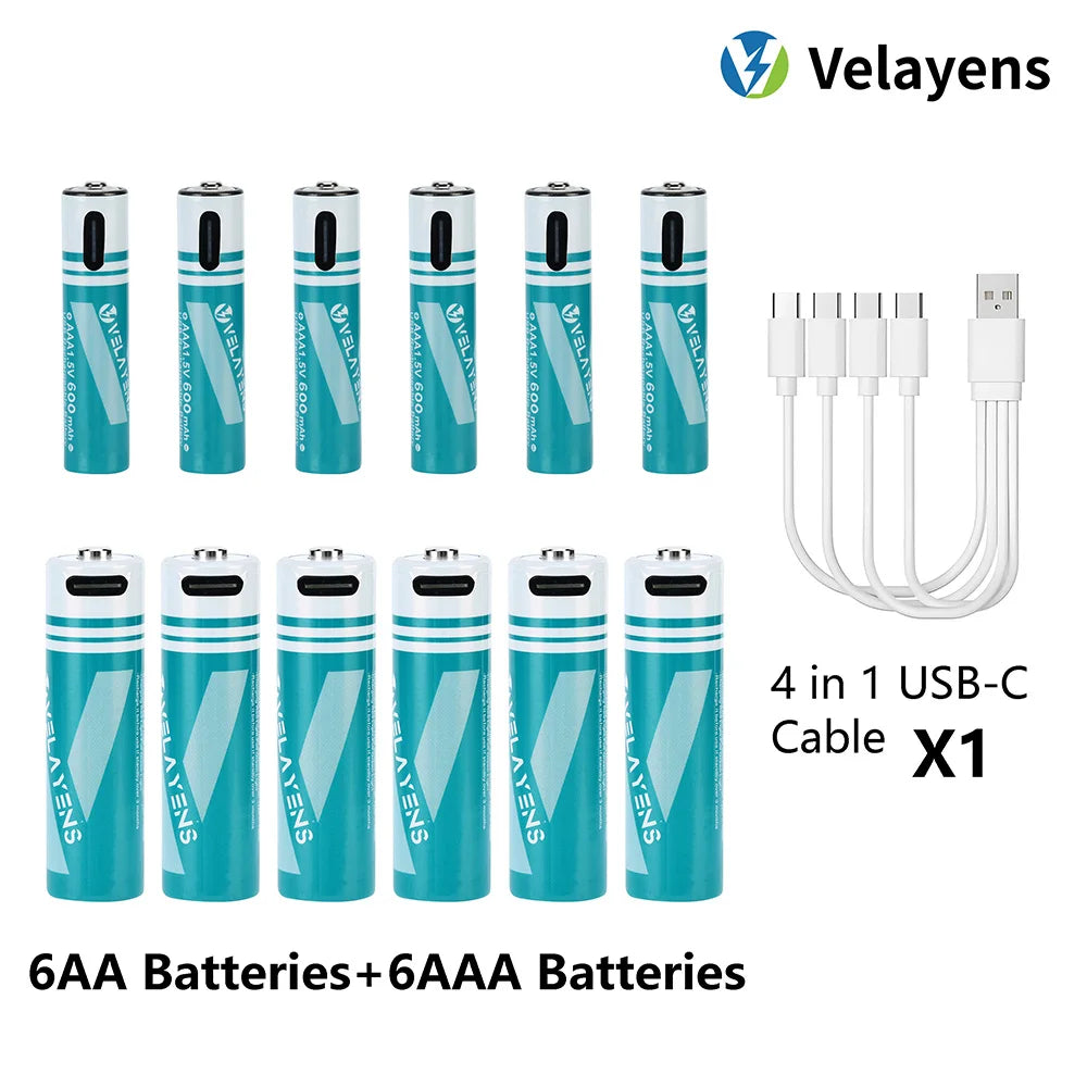 1.5V USB Rechargable Lithium Battery AA 2200mAh + AAA 600mAh Actual Capacity Fast Charging 2000+ Charge Cycles Oasis Select 6AA 6AAA