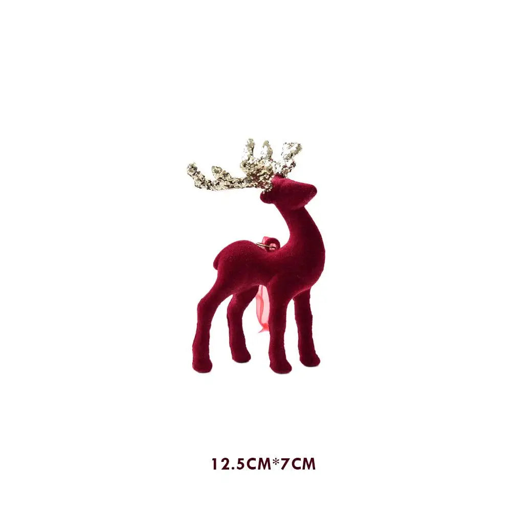 1PCS House Tabletop Decor Hanging Baubles Flocking Mini Deer Pendant Elk Christmas Reindeer Deer Ornaments Decorations Oasis Select 08