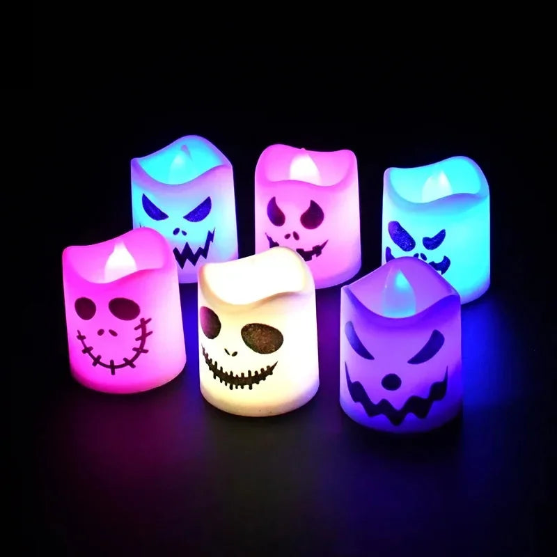 6pcs Halloween Electronic Candle Led Ghost Pumpkin Light Glowing Lamp Party Home Bar Decoration Haunted House Horror Props Oasis Select