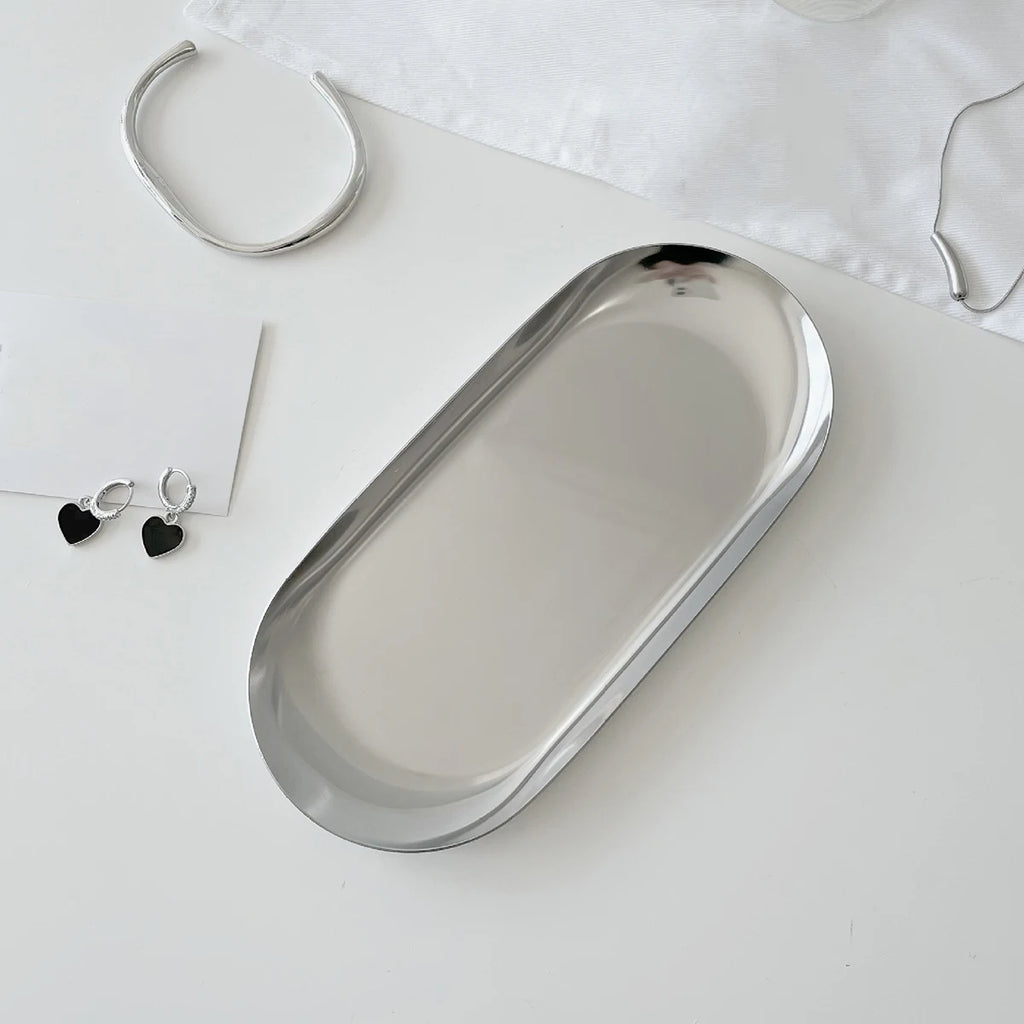 Silver Stainless Steel Cosmetic Jewelry Storage Tray Oasis Select
