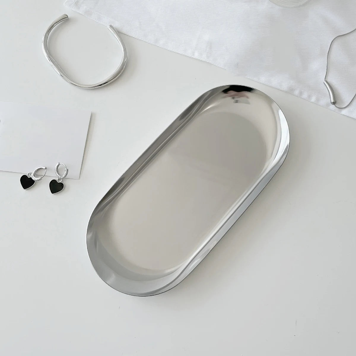 Silver Stainless Steel Cosmetic Jewelry Storage Tray Oasis Select