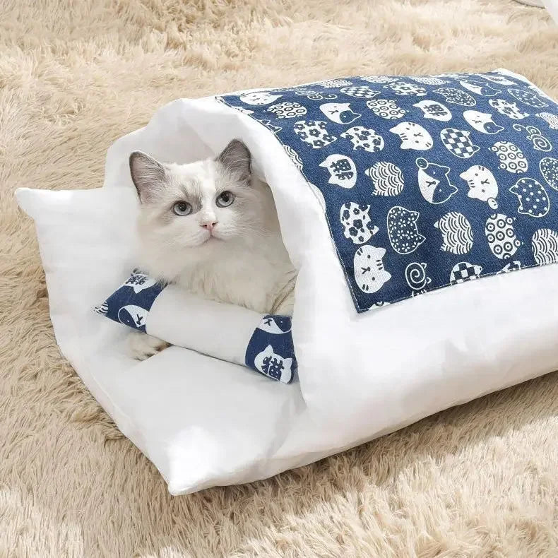 Kawaii Removable Cats Bed House Home Supplies Products for Adult Cats Large Pet Dog Bed Cat's House Cave Comfortable Food Cute Oasis Select Blue L