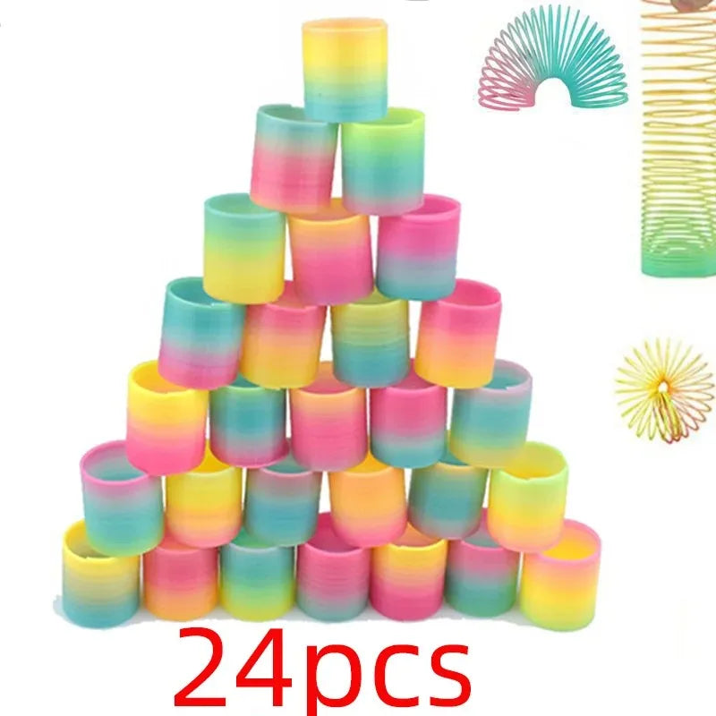 24PCS Rainbow Magic Springs Circle Toys Kids Birthday Party Favors Guests Giveaway Small Gifts Pinata Fillers Flexible Funny Toy Oasis Select