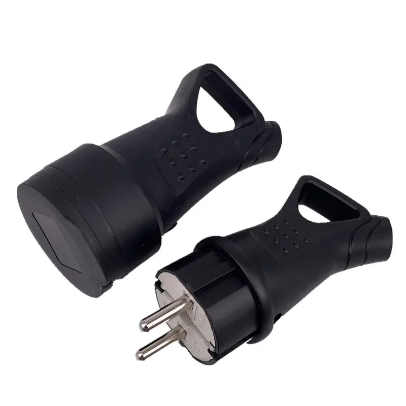 EU Rubber Waterproof Socket Plug Electrial Grounded European Connector With Cover IP54 For DIY Power Cable Cord 16A 250V Oasis Select Plug and Socket