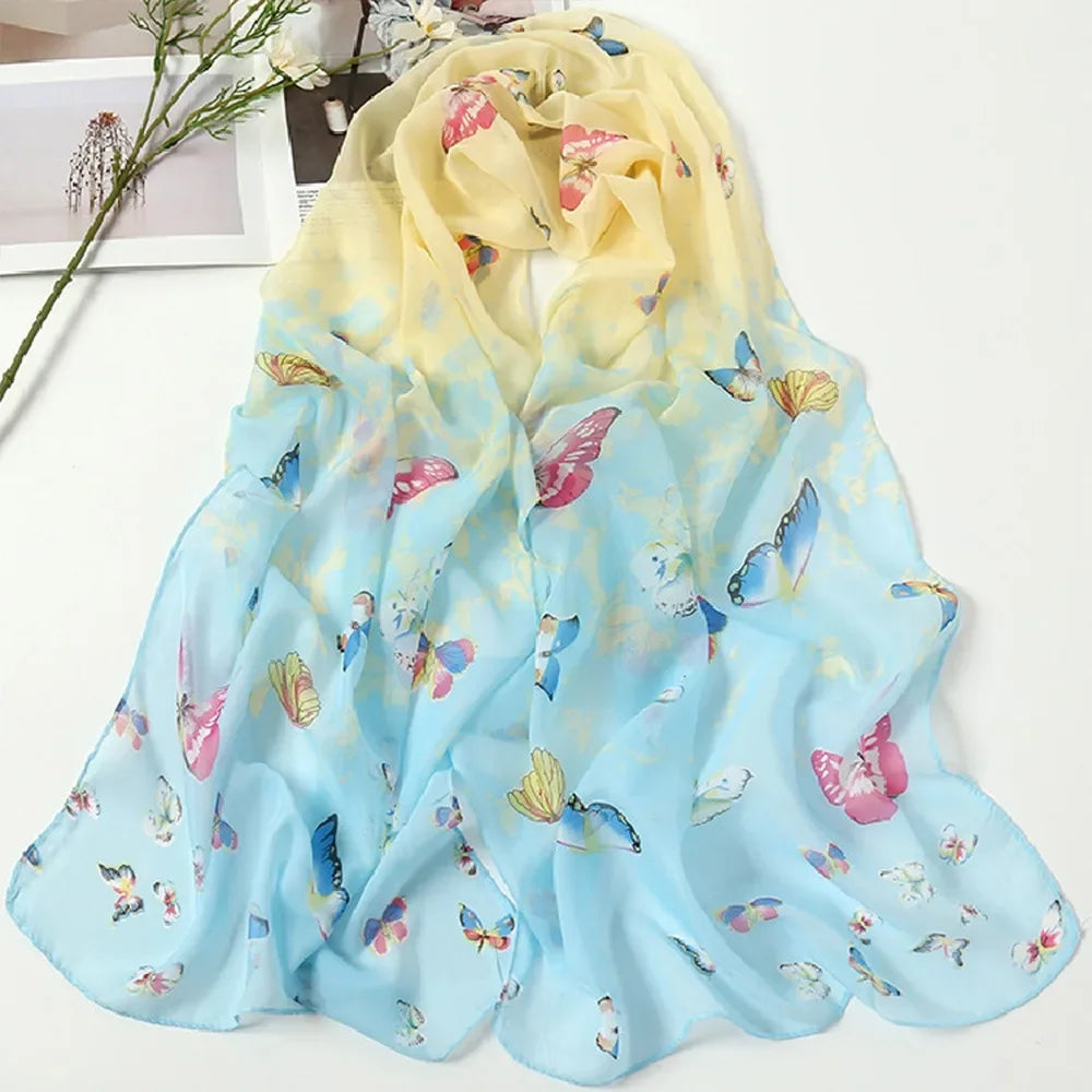 Fashion 160*50cm Chiffon Scarf Sunscreen Gradient Shawl Silk Washable Flower Print Long Wrap Shawl for Women Oasis Select 09