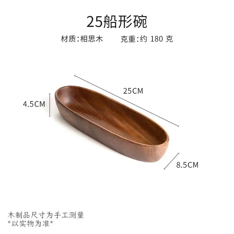Walnut Wood Boat-Shaped Bowl – Fruit, Nut & Sushi Plate Wooden Serving Bowl Oasis Select 25cm