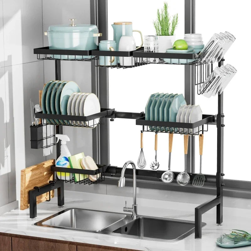 Retractable sink rack, kitchen knives, chopsticks, dishes storage rack, multi-functional drain bowl rack above the sink Oasis Select
