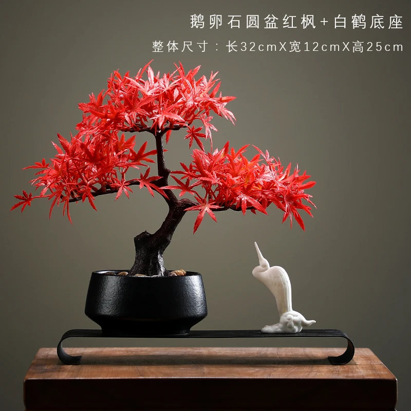 Artificial Flower Bonsai Fake Tree Red Maple Pot Office Vase Decoration Desk Decoration Home Decor Oasis Select A1