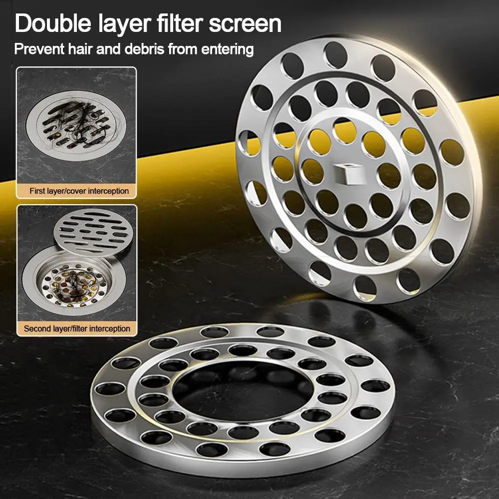 With Grid Grate Cover Shower Floor Drain 304 Stainless Steel Round Sink Strainer Anti-odor Backflow Preventer Sewer Drain Filter Oasis Select
