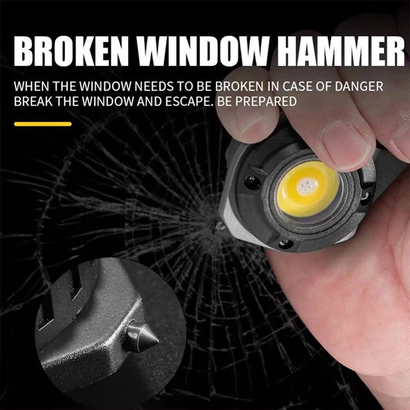 Mini COB Keychain Flashlight 7 Modes + Emergency Escape Tool