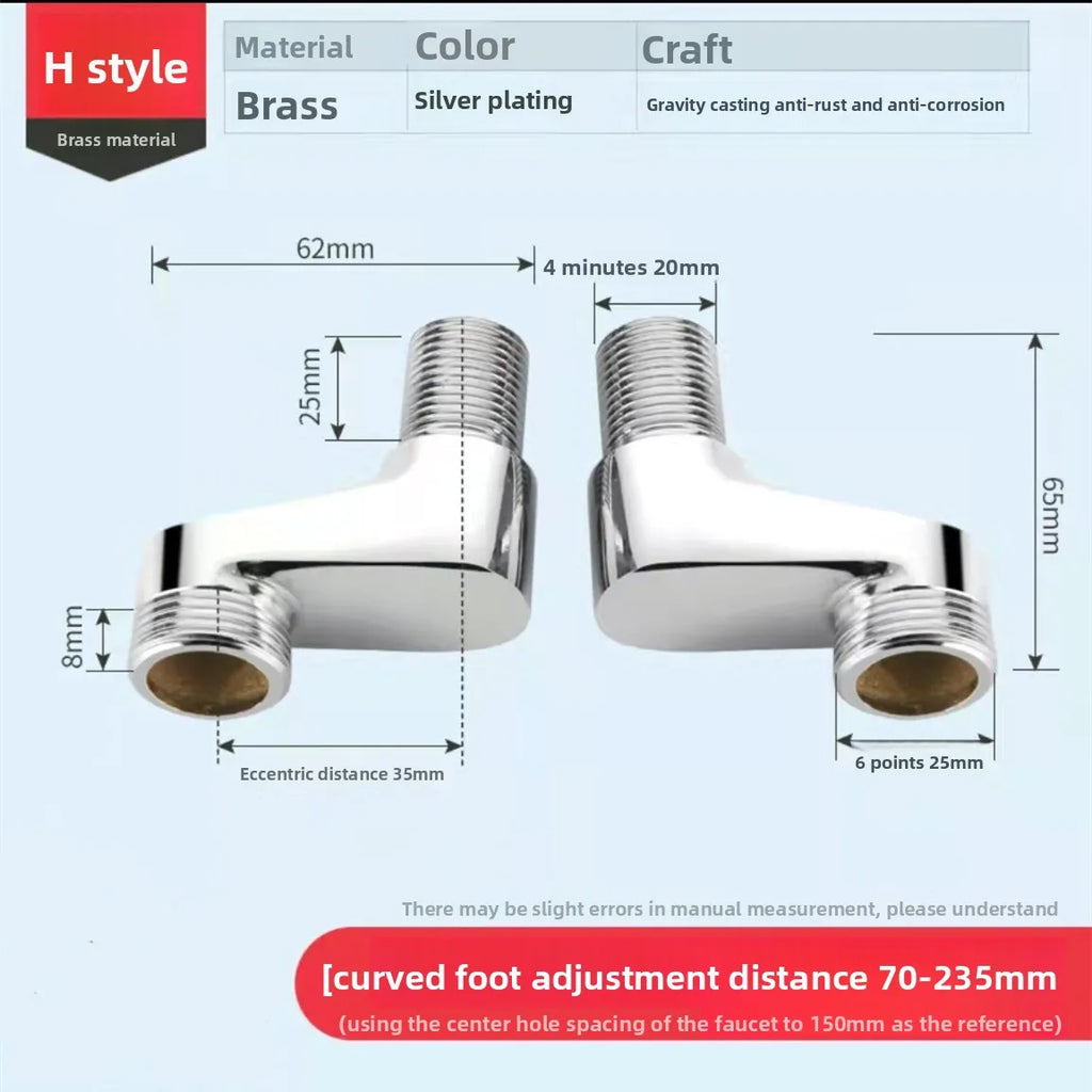 1pcsStainless Steel Angled Curved Foot 360° Rotatable Angle Adjustment Shower Faucet Adapter Wall Mounted Eccentric Screw Corner Oasis Select H 1pcs