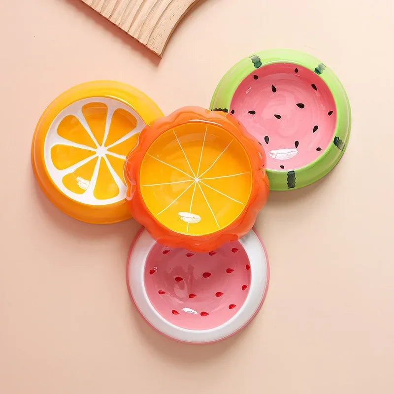 Fruit Pattern Pet Feeding Bowl Cute Strawberry Watermelon Ceramic Bowl Multi-use Food Water Container for Cat and Puppy Oasis Select