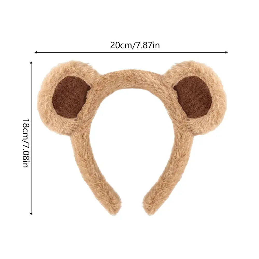 Headband Cute Bear Ears Plush Hairband Women Girls Wash Face Lovely Animal Headbands Cosplay Hoops Band Hair Accessories Oasis Select Khaki