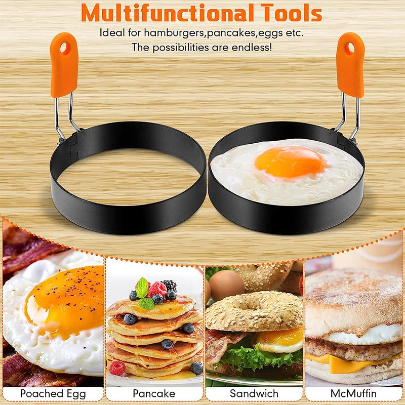 Stainless Steel Egg Rings Pancake Mold Set – Silicone Handle Egg & Pancake Mold Oasis Select
