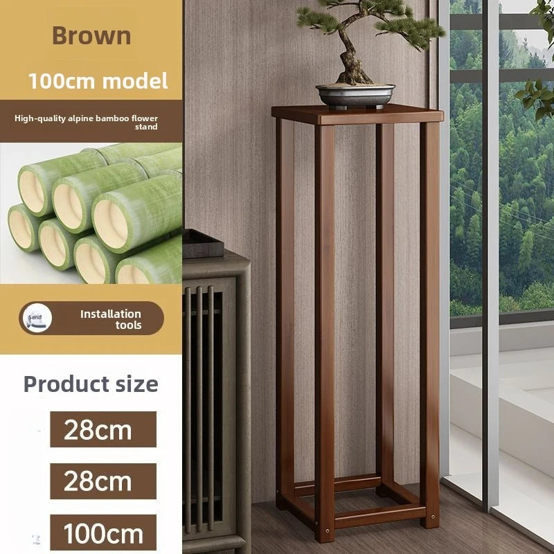 Flower stand Shelf Living room decorative ornament Flower table Solid wood multi-layer flower pot shelf Oasis Select Brown-100cm