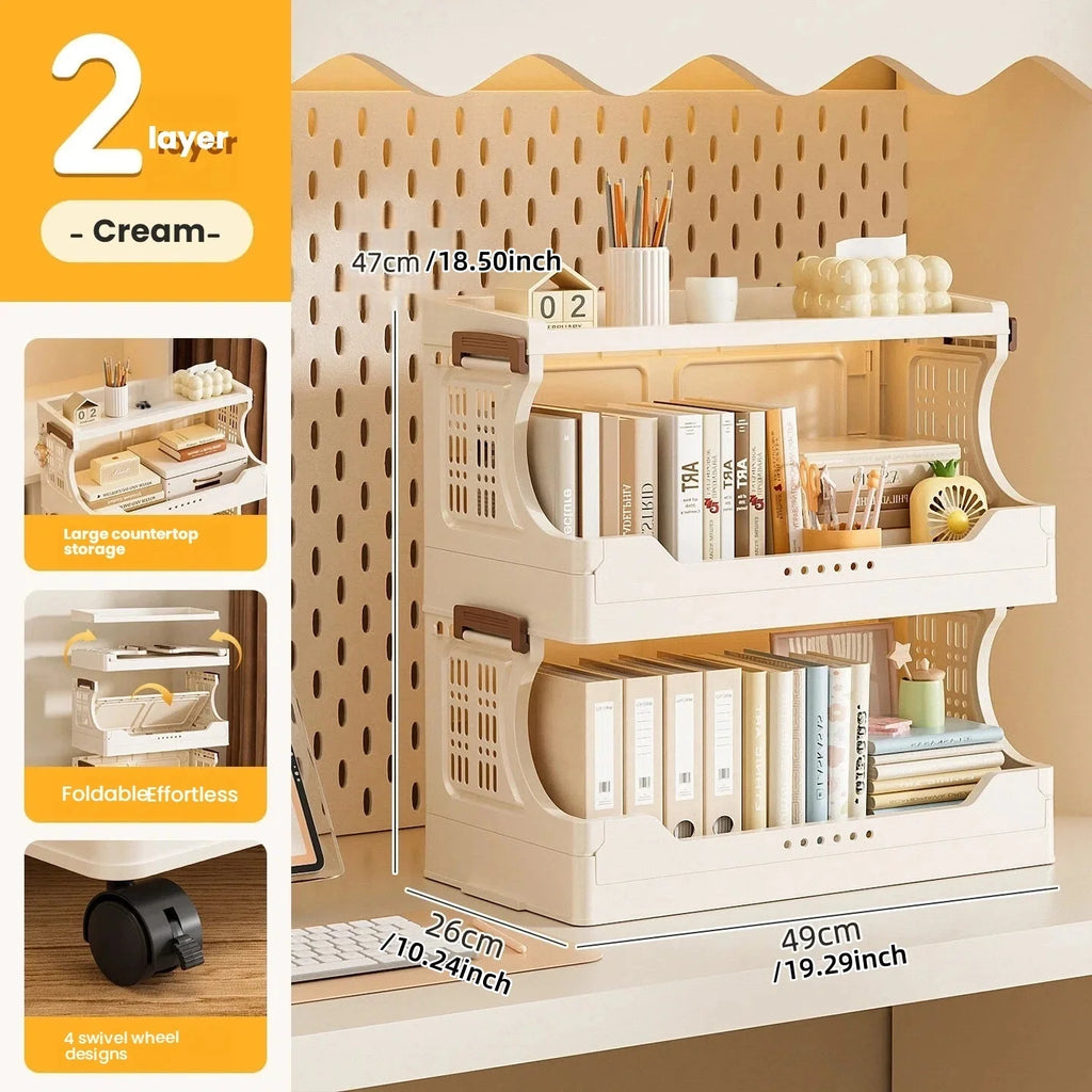 Installation-free storage cabinet - Home bedroom bedside table - Kitchen bathroom multi-layer foldable storage rack Oasis Select 2 layers