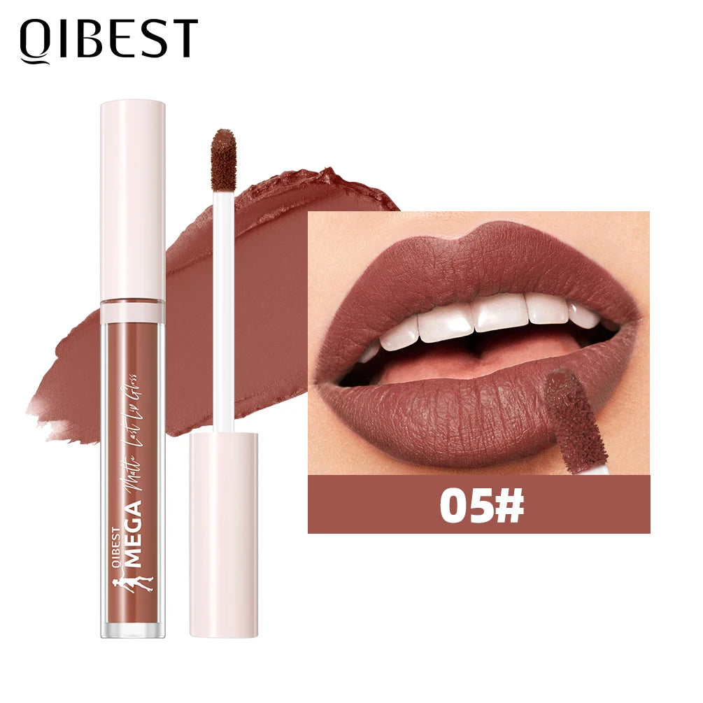 QIBEST 24 Colors Matte Lipgloss Waterproof Lasting Liquid Lipstick Nude Purple Lip Tint Makeup Lip Glaze Cosmetics Red Lip Stain Oasis Select 05