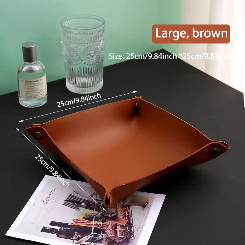 Living Room Entrance Key Storage Box Leather Desktop Cosmetics Storage Box Sundry European Tray Storage Box Oasis Select Brown large