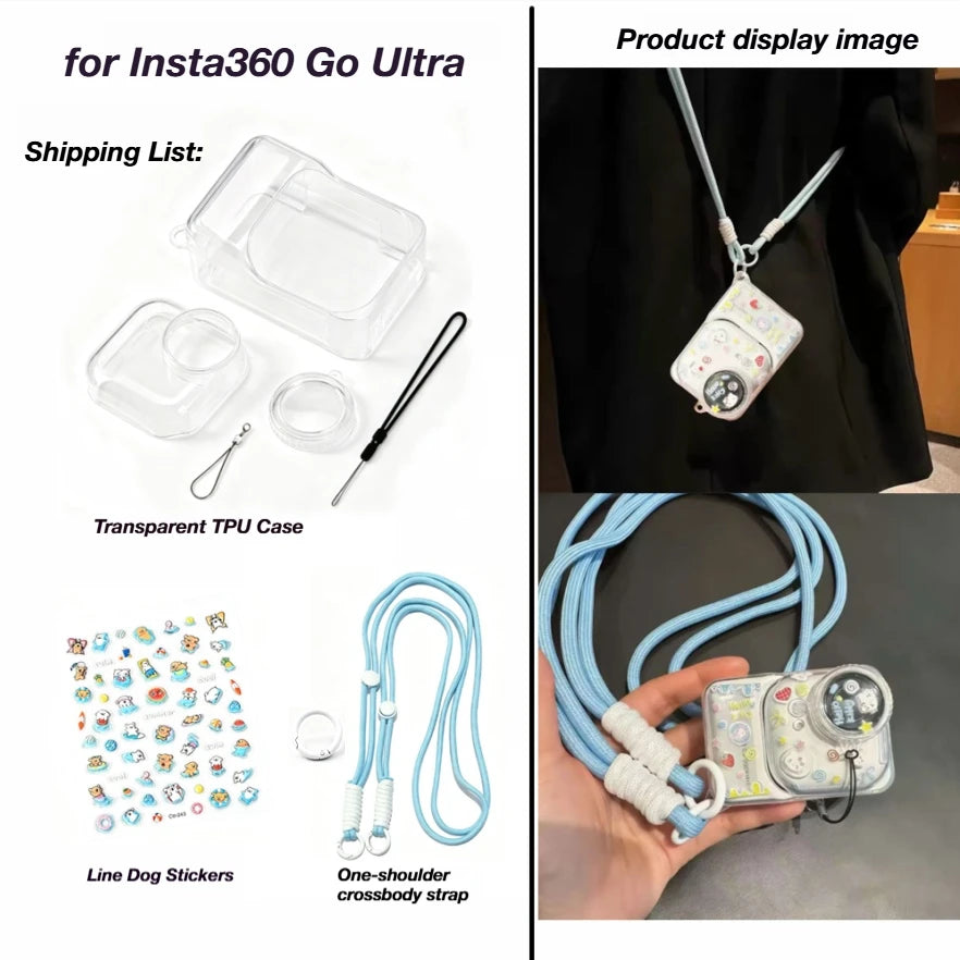 TPU Protective Case for Insta360 Go Ultra + Lens Cap & Lanyard