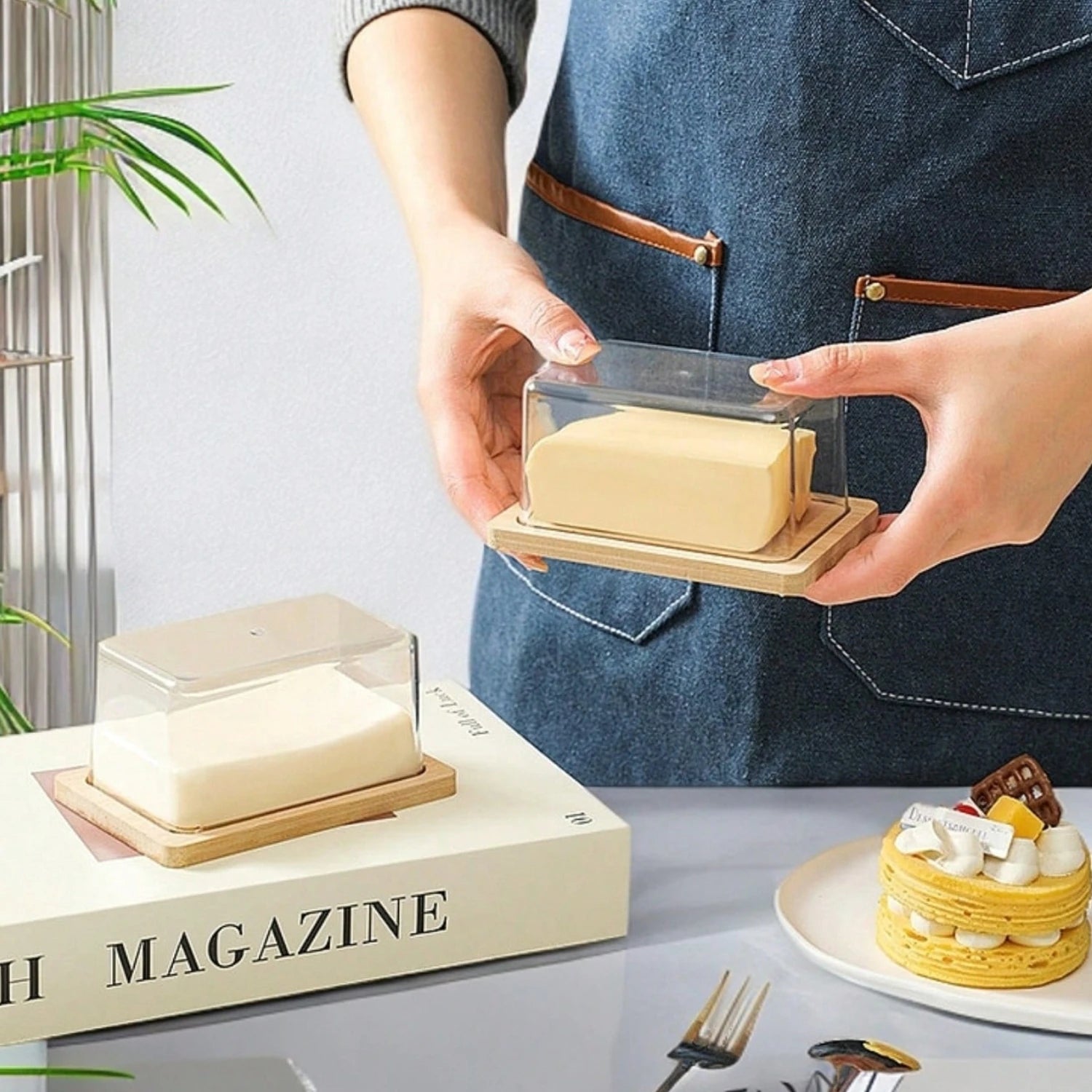 1PC Wooden Acrylic Transparent Visible Kitchen Fridge Butter Freshness Organiser Oasis Select