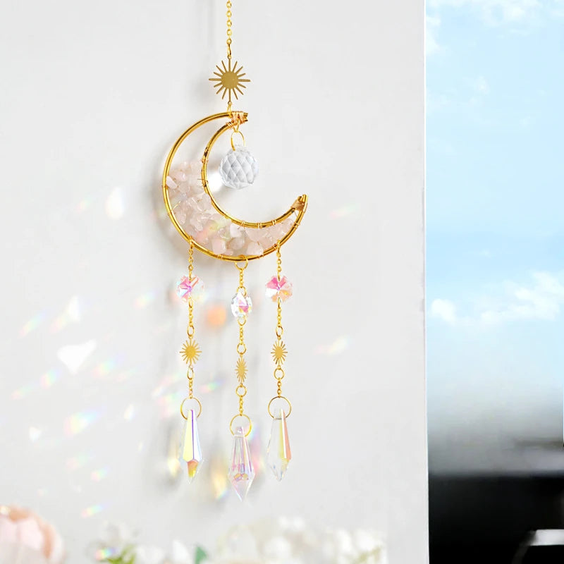 Crystal Sun Catcher Ornament Rainbow Natural Stone Wind Chimes Room Sun Capture Dream Catcher Pendant Room Decor Oasis Select Pink