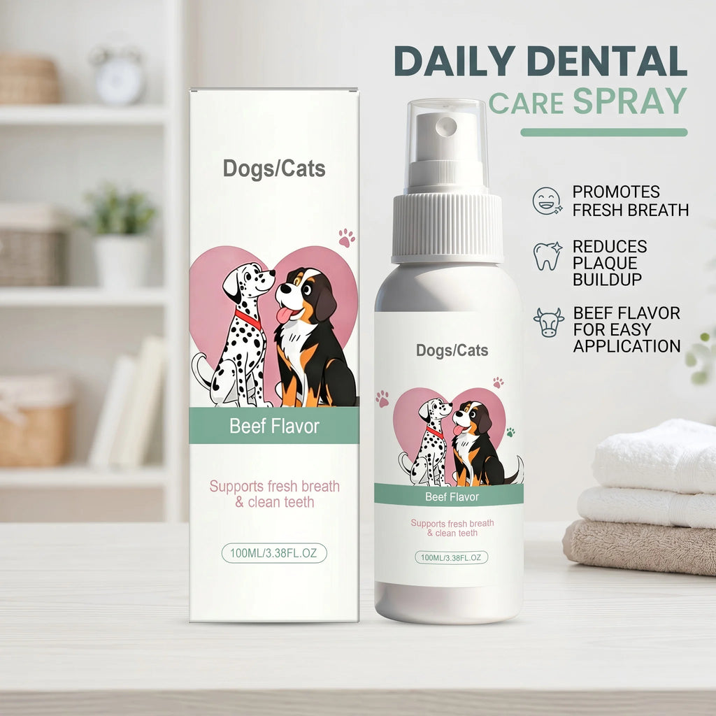 Pet Dental Spray Beef Flavor Breath Freshener Reduces Plaque and Tartar Removes Odor Eliminating Spray for Dogs & Cats Gum Care Oasis Select