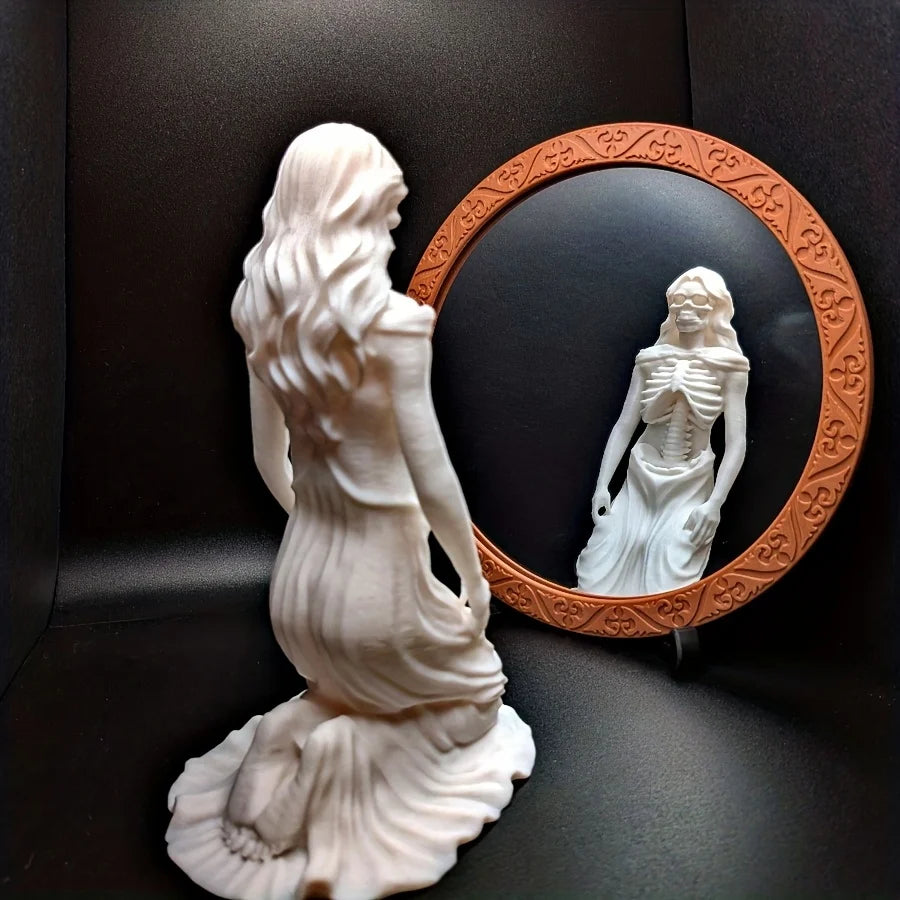 Gothic Skeleton Girl Statue 3D Printing Strange Skull Kneeling Position Statue Ornament Mini Handicrafts Home Desktop Decor Gift Oasis Select