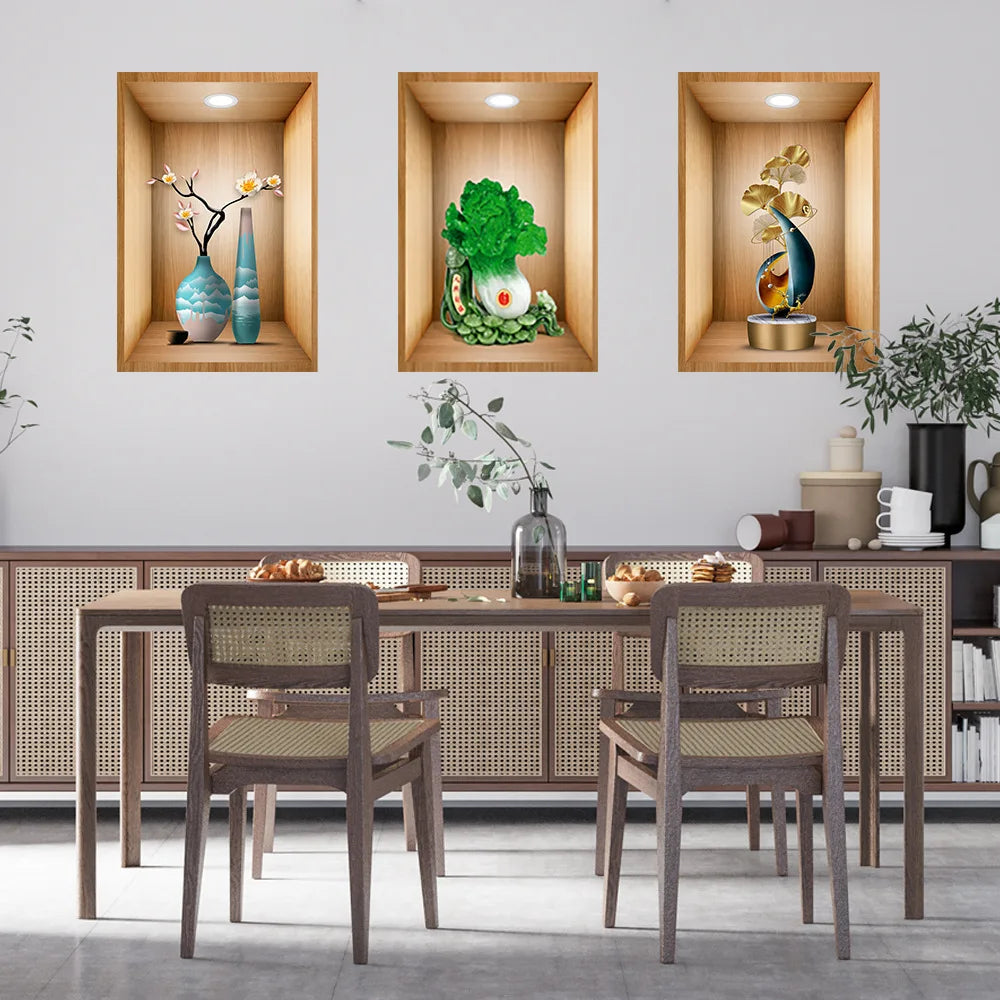 3D effect potted triptych posters hallway staircase decorative painting hotel restaurant wall plant stickers Oasis Select 2 40cm x 60cm